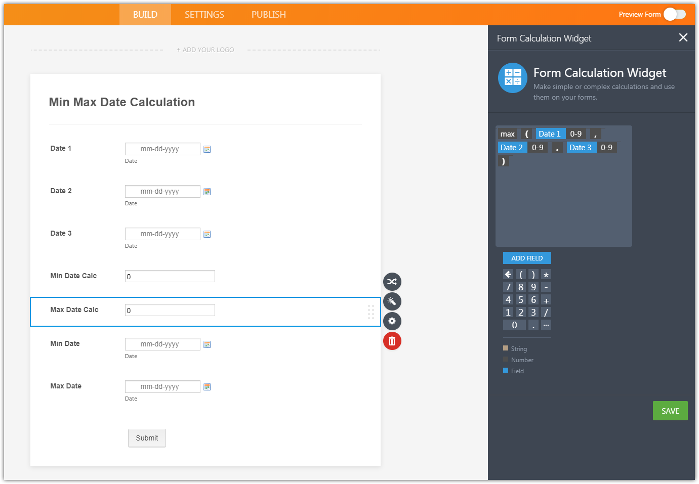 Calculating minimum and maximum dates from date picker fields