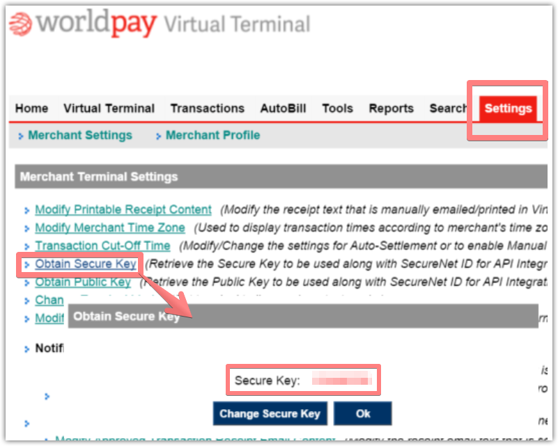 WorldPay US Where to get ID and Secure Key?