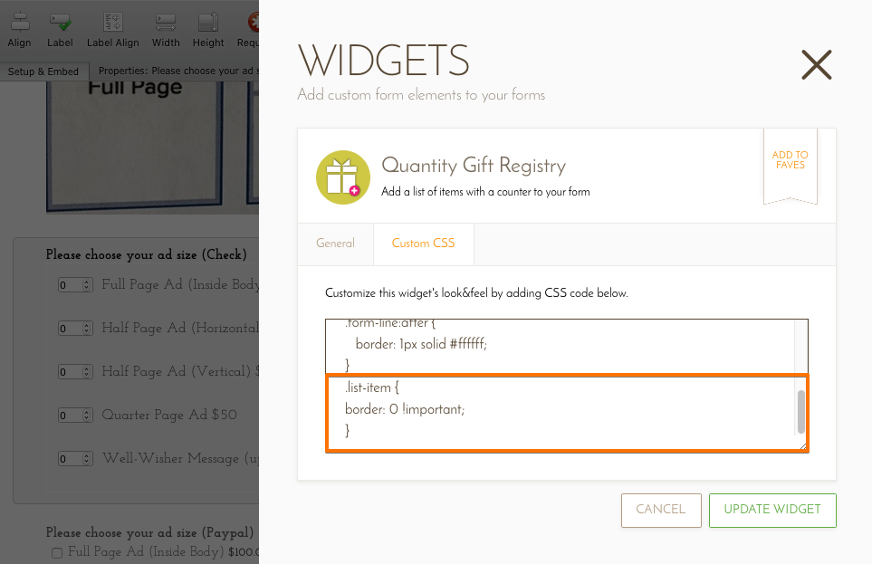 Remove border around Quantity Gift Registry widget items Image 1 Screenshot 20