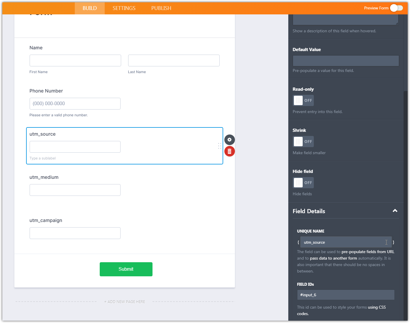 How to pass UTM Parameters from previous page into Jotform submission