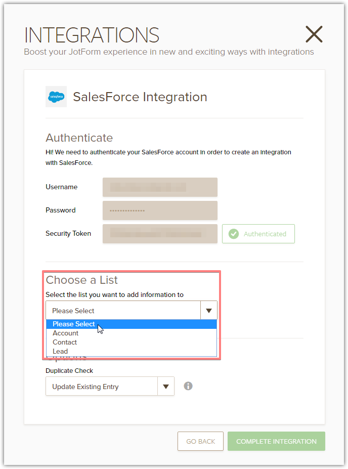 SalesForce: Can we select a record type with JotForm integration? Image 1 Screenshot 20