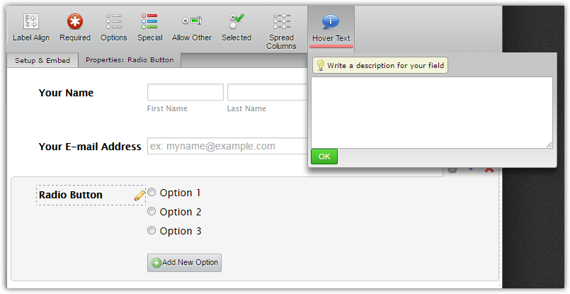 How can I add a description to my radio button and checkbox questions? Image 1 Screenshot 20