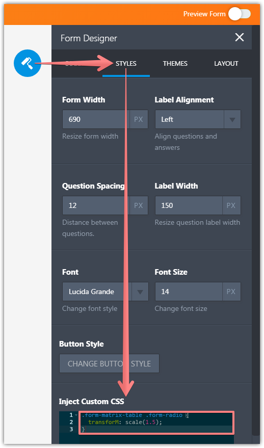 Creating table with yes/no radio button answers