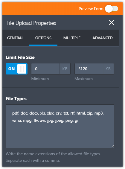 I set the file upload size maximum to 5mb and it would not accept a file of 4 Screenshot 20