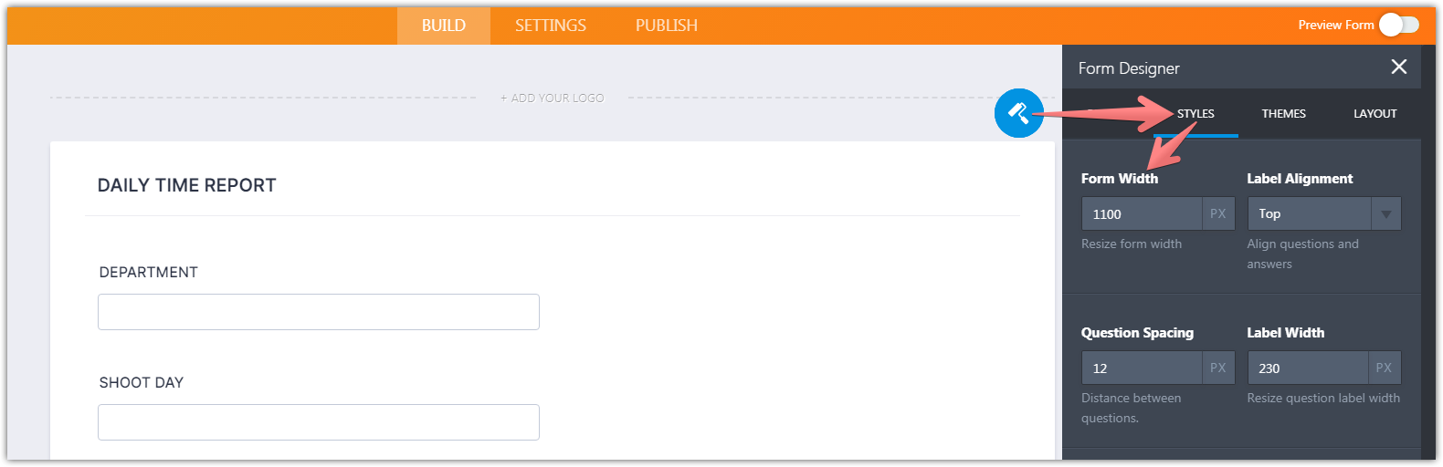 How to make input table columns wider in form