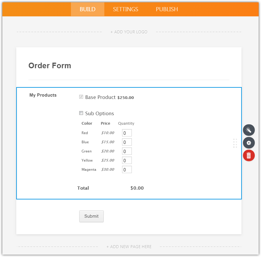 Is there a way to include price per quantity of sub options in addition to the base product price?  Image 1 Screenshot 20