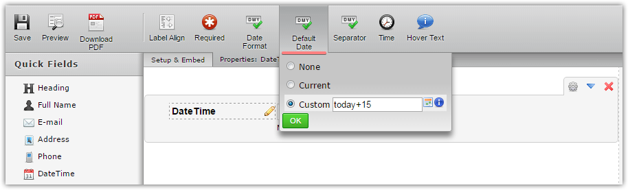 Field Properties of DateTime: Unable to set dynamic date as Default Date Image 1 Screenshot 20