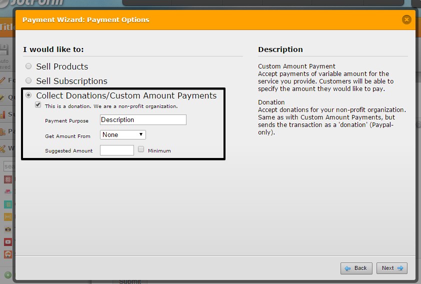 Unable to see the option to collect custom amount payments when using Stripes integration Image 1 Screenshot 20