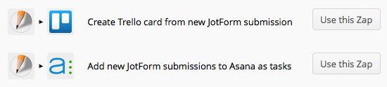JotForm & Zapier to Trello or Asana