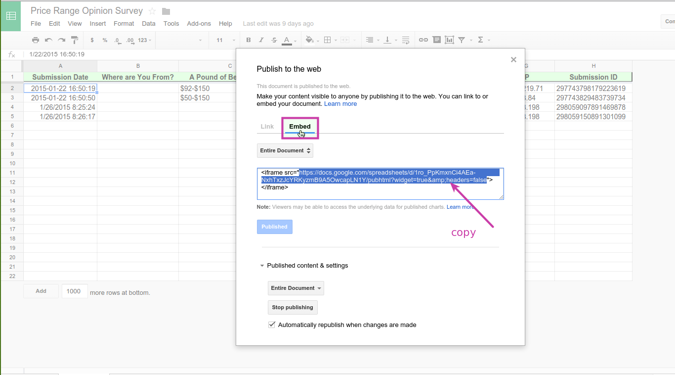 How can I embed a Google SpreadSheet into my form? Image 2 Screenshot 41