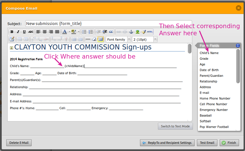 How can I setup my form so I receieve emails with the data presented like the attached? Image 4 Screenshot 83