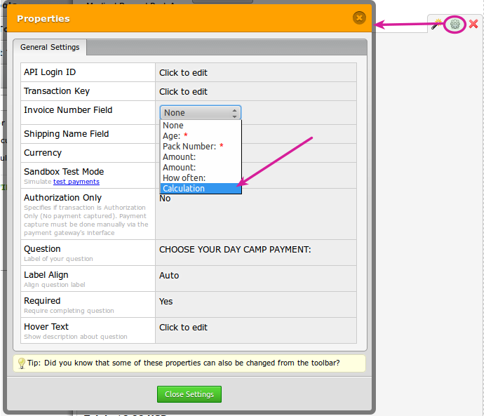 Selecting drop down fields to pass values to Authorize Screenshot 83