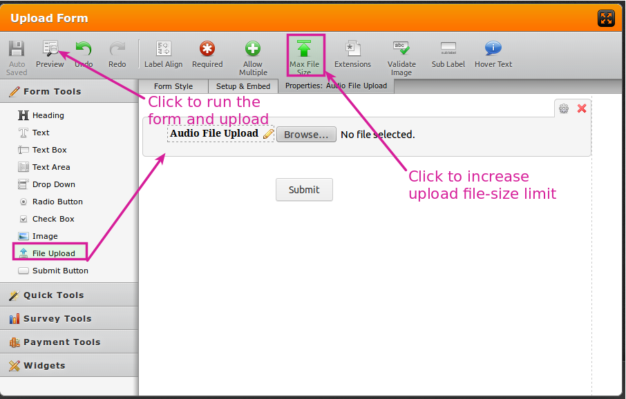 Adding an audio file to a form Image 1 Screenshot 40