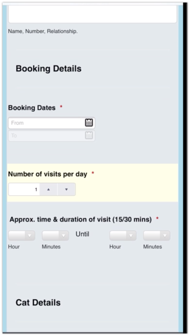 Can the number of visits question and booking date boxes be a bit smaller? Image 1 Screenshot 20