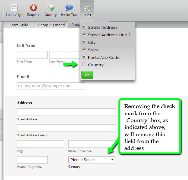 remove Country field from address