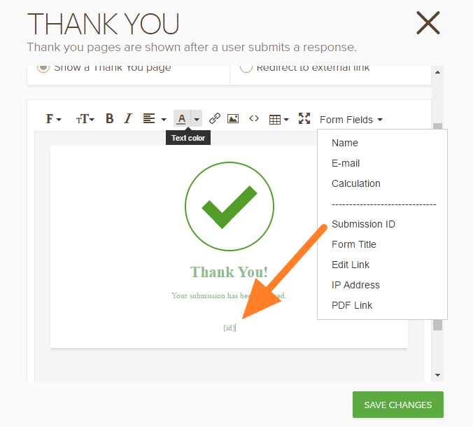 How to display the submission ID on the Thank You Page? Image 1 Screenshot 20