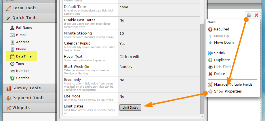 The option to set dynamic dates in the DateTime field Limit settings Image 1 Screenshot 20