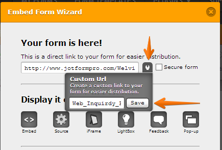 Can you create a vanity url inside of JotForm to access a form? Image 2 Screenshot 41