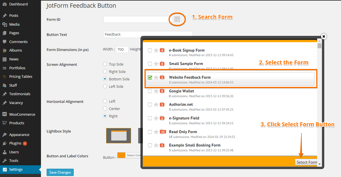 How can I use Jotform feedback button plugin for Wordpress? Image 1 Screenshot 20