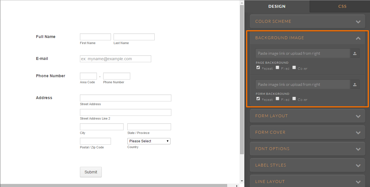 Can you create forms which allow a background to be used or show through when placed in a website? Image 1 Screenshot 20