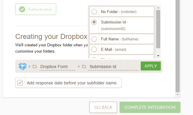 How to assign a fix folder for submission data when using Dropbox integration Image 1 Screenshot 20
