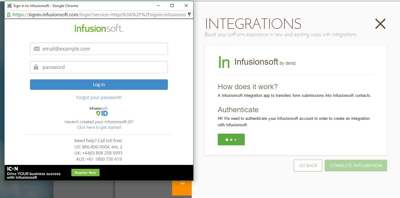 Authentication not showing up in Infusionsoft Integration Image 1 Screenshot 40