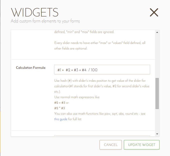 Show the total of the Sliders with calculated result widget as percentage Screenshot 20
