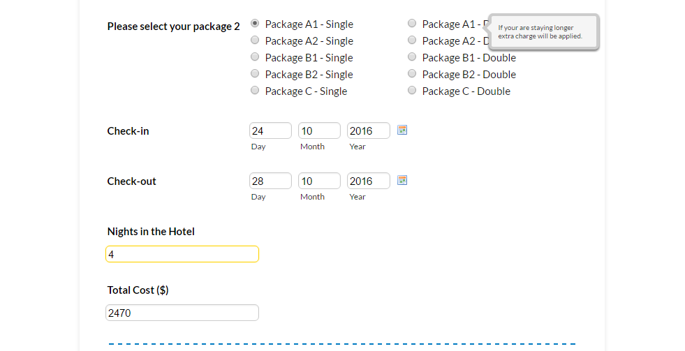 Calculate the total between two date field values and radio button Image 1 Screenshot 20