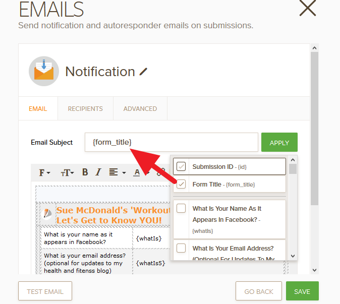 How can I get the new form title to show up in my response emails? Image 1 Screenshot 20
