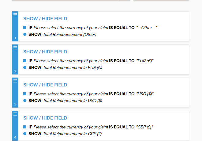Is there a way to convert USD and EUR to a GBP total, depending on options in a radio field? Image 4 Screenshot 83