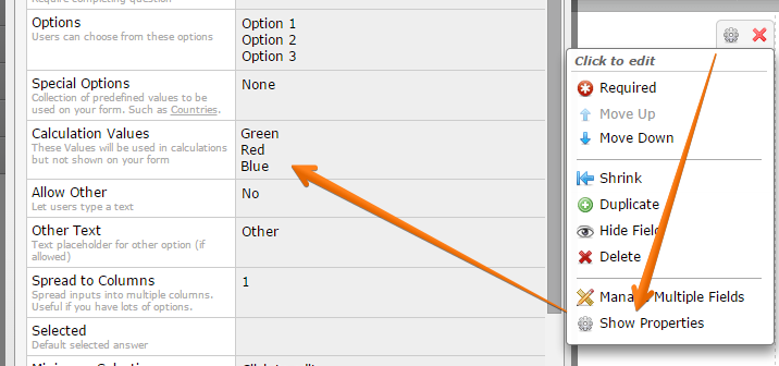 How to know what text options are selected when adding fields in calculation? Image 1 Screenshot 30