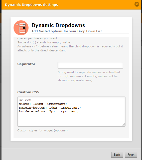 Change CSS to match form in Dynamic Drop Down Widget Image 1 Screenshot 30