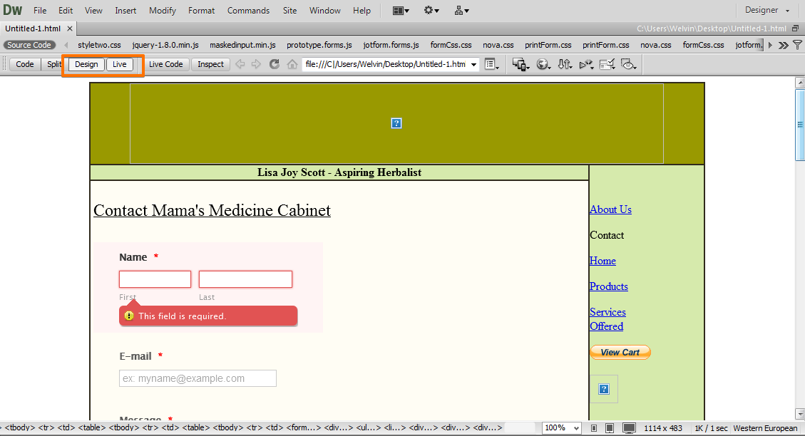 Why cant I see my JotForm in design view in Dreamweaver? Image 1 Screenshot 30