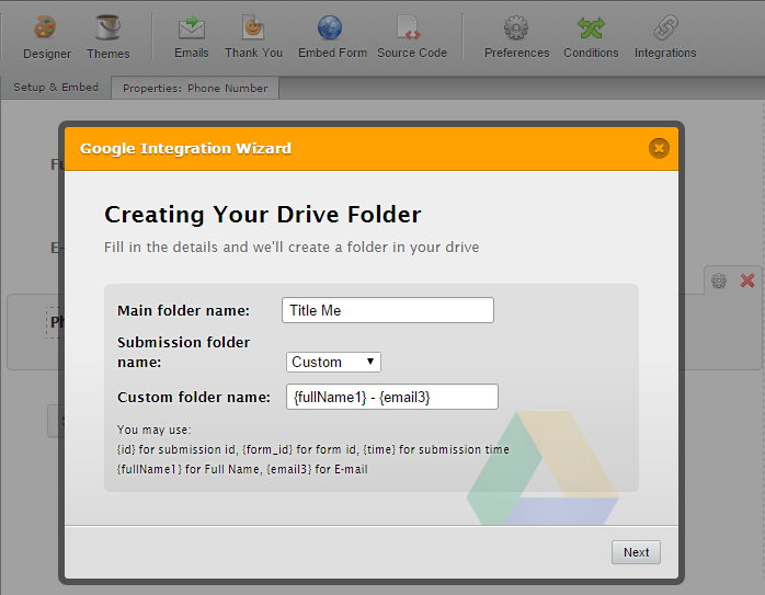 How to change the file name of the submission that is sent to Google Drive folder? Image 1 Screenshot 30