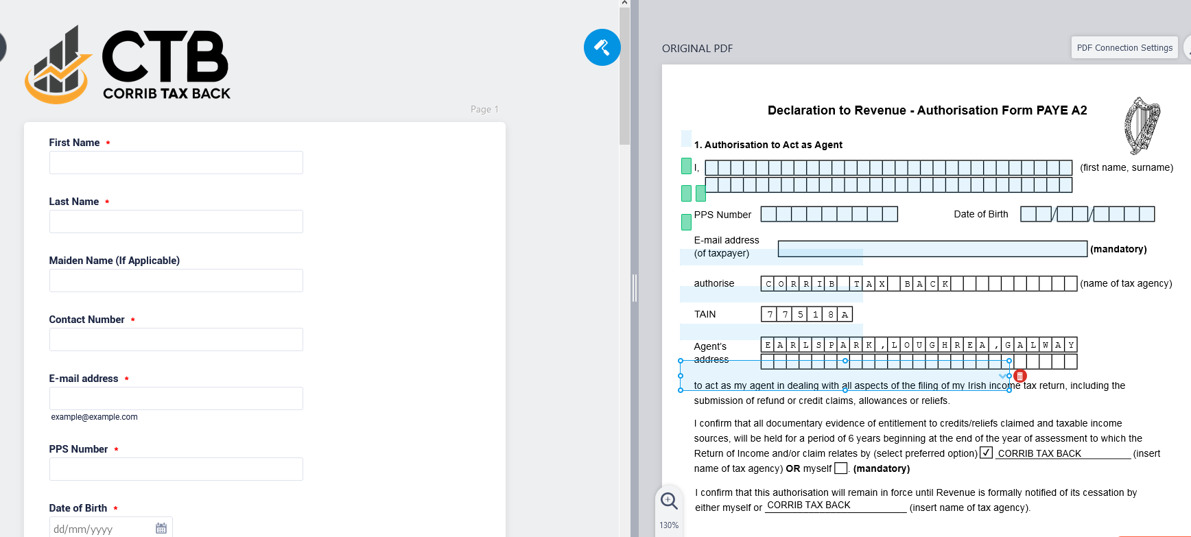 How can I make the form entries go onto the origional PDF form properly ? Image 1 Screenshot 20