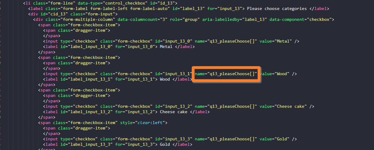 Checkbox Name Attribute