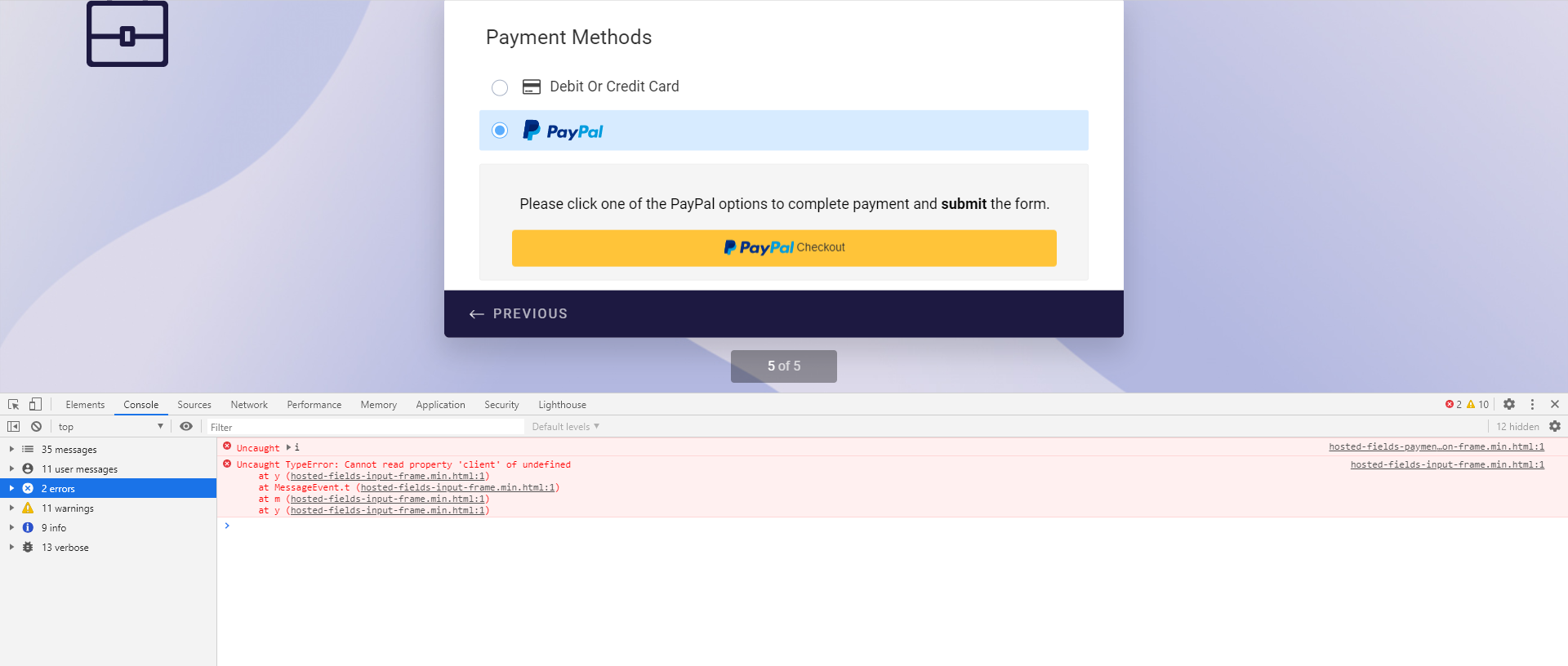 Paypal Business: there are errors in the browser console when choosing Paypal to pay Image 1 Screenshot 20