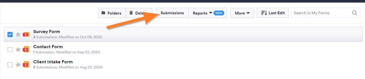 Submissions button