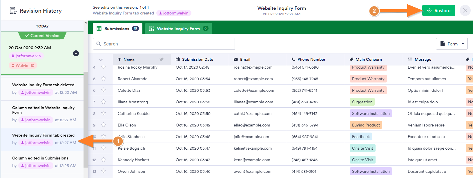 How to View and Restore Changes Made in Your Jotform Tables with ...