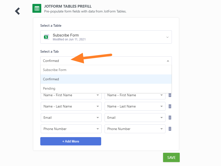 Tables Prefill