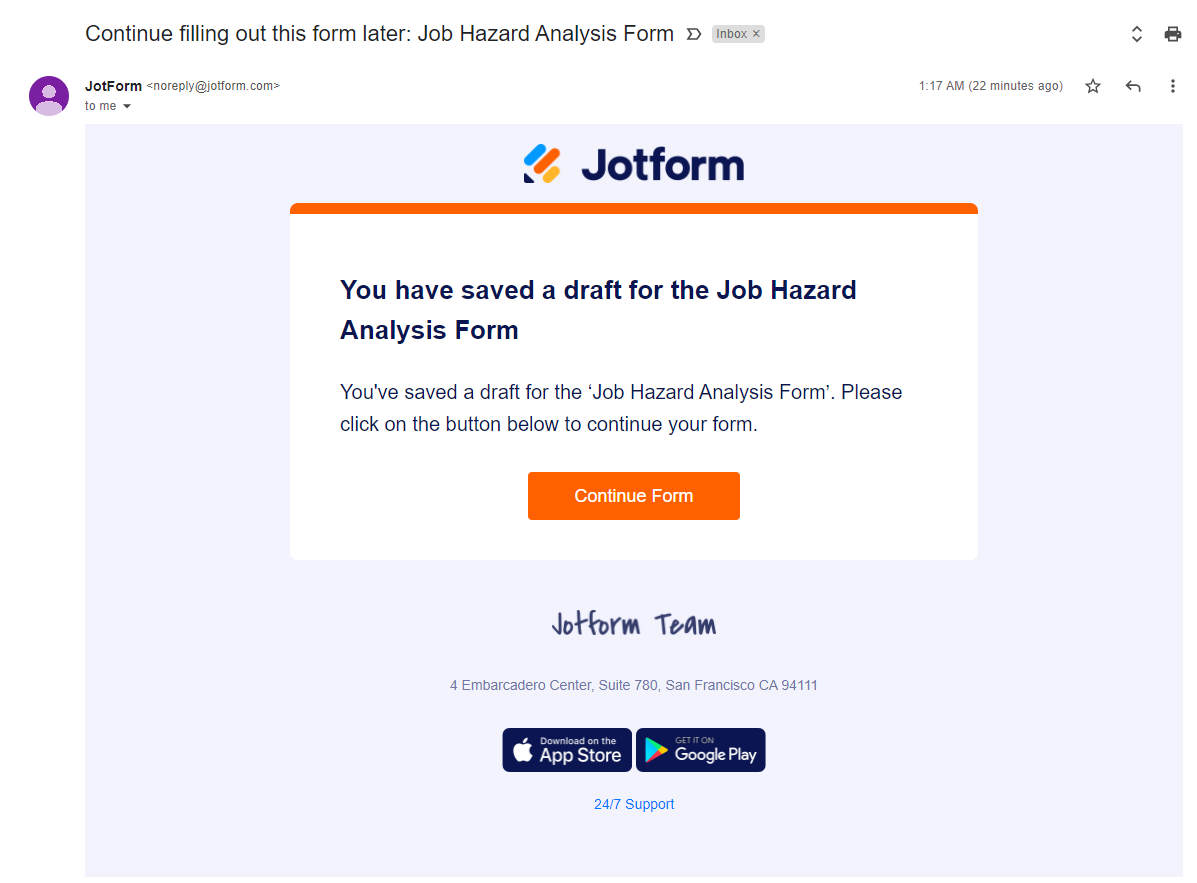 Continue Forms Later - Email